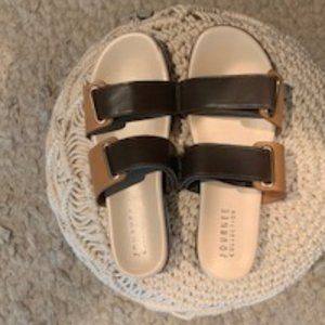 Tan and Brown Leather Flat Platform Sandal